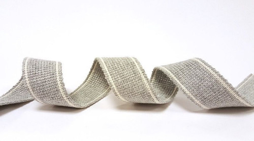 Silver Grey with White Twin Stripe Webbing, 34mm wide - Perfect for Bag Handles/Straps, Sold Per Metre