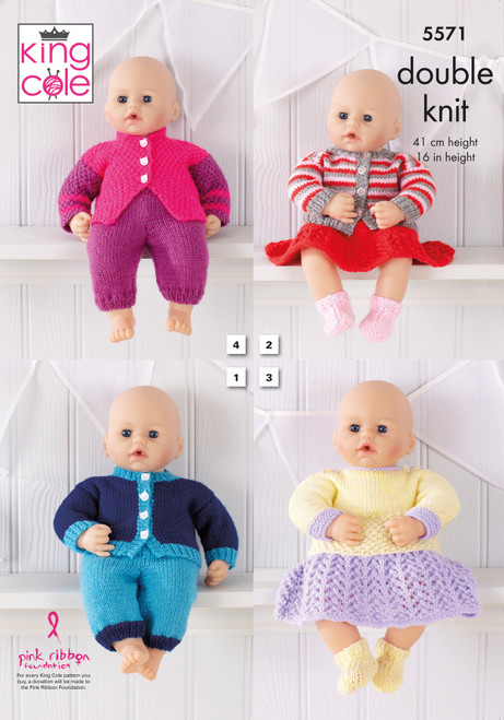 5571 Toy Dolls Clothes DK Knitting Pattern Size 16"