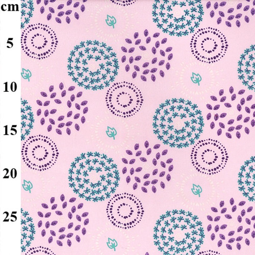 Leaf Circles Pattern on Pink 100% Organic Cotton Fabric, 140cm/55in wide, Sold Per HALF Metre Leaf Circles Pattern on Pink 100% Organic Cotton Fabric, 140cm/55in wide, Sold Per HALF Metre