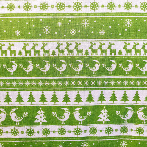 White Christmas Scandi Borders on Lime Green Polycotton Fabric, 43in wide, Sold Per HALF Metre White Christmas Scandi Borders on Lime Green Polycotton Fabric, 43in wide, Sold Per HALF Metre