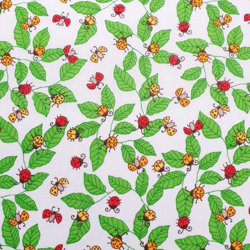 Ladybirds on Sky Blue Polycotton Fabric, 43in wide, Sold Per HALF Metre