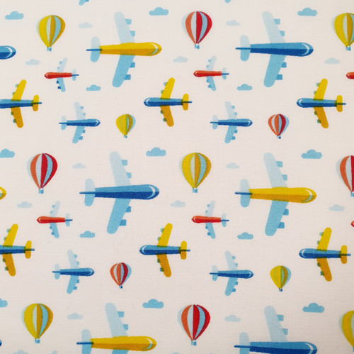 Planes & Balloons Polycotton Fabric, 43in wide, Sold Per HALF Metre