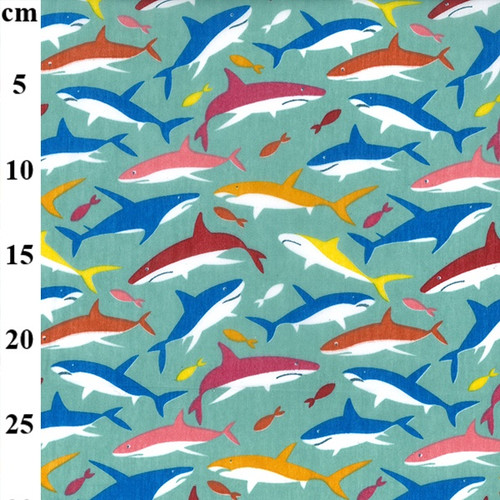 Shark Attack Polycotton Fabric, 43in wide, Sold Per HALF Metre