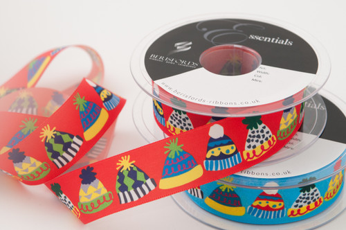 Bobble Hats on Red Ribbon, 25mm wide, Sold Per Metre Bobble Hats on Red Ribbon, 25mm wide, Sold Per Metre