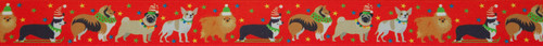 Festive Dogs on Red Ribbon, 25mm wide, Sold Per Metre