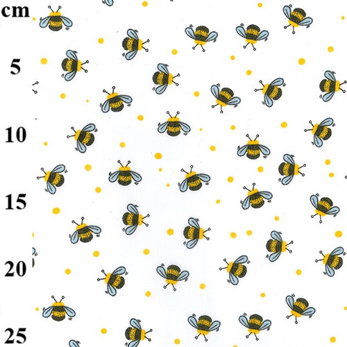 Bumble Bees on White Polycotton Fabric, 43in wide, Sold Per HALF Metre Bumble Bees on White Polycotton Fabric, 43in wide, Sold Per HALF Metre