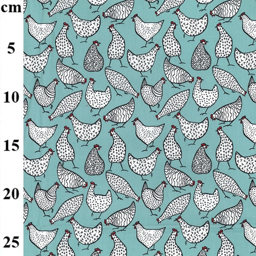 Chickens on Duck Egg 100% Cotton Poplin Fabric, 110cm/43in wide, Sold Per HALF Metre Chickens on Duck Egg 100% Cotton Poplin Fabric, 110cm/43in wide, Sold Per HALF Metre