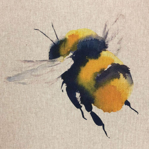 Giant Bumble Bee Panel Digital Print on Natural Linen-Look Panama Fabric, Sold Per Panel