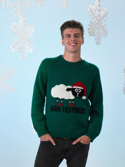 JB530 Mens & Teens "Baa Humbug" Sheep Christmas Jumper Double Knit Knitting Pattern