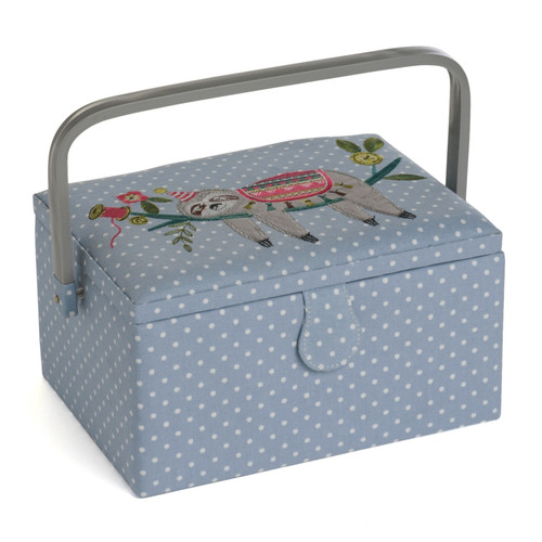 Sloth Embroidered Medium Sewing Box with Inner Accessory Tray