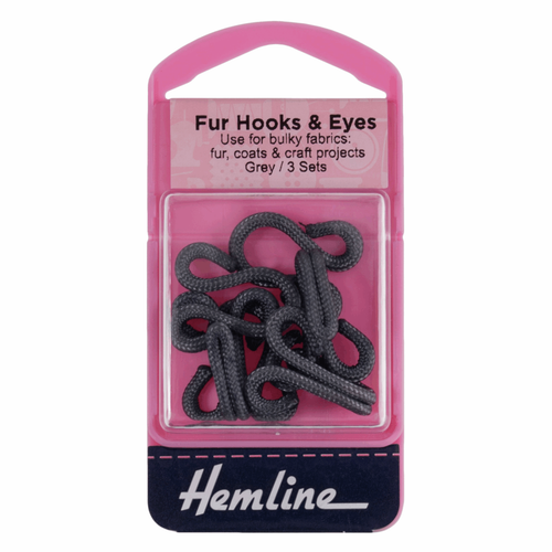 Fur Hooks & Eyes - Grey - Large, Size 3