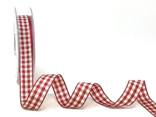 Deep Red & Cream Natural Gingham Ribbon, 15mm wide, Sold Per Metre Deep Red & Cream Natural Gingham Ribbon, 15mm wide, Sold Per Metre