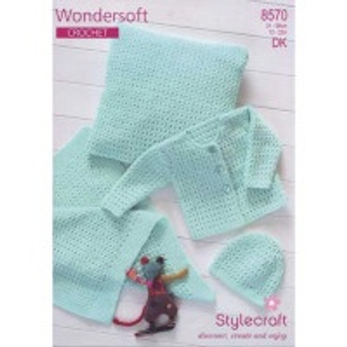 8570 Babies & Children Cardigan, Hat, Pillow & Blanket Crochet Pattern, Size: 31-56cm 8570 Babies & Children Cardigan, Hat, Pillow & Blanket Crochet Pattern, Size: 31-56cm