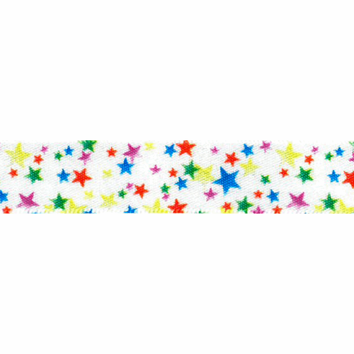 Rainbow Stars on White Satin Ribbon, 15mm (9/16in) wide, Sold Per Metre