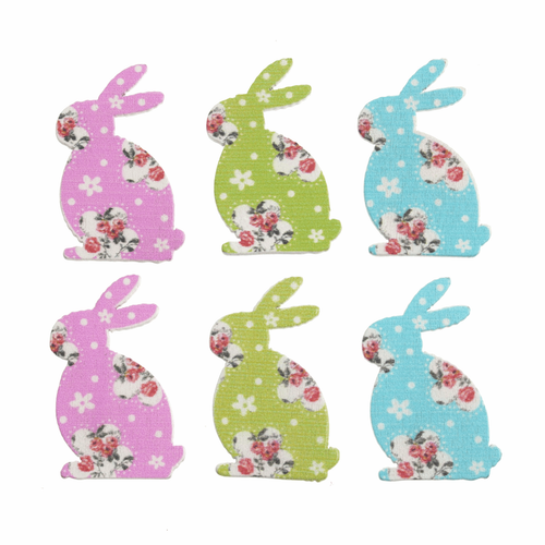 Easter Bunny Spring Floral Self-Adhesive Wooden Rabbit Shaped Craft Embellishments, 6pc Easter Bunny Spring Floral Self-Adhesive Wooden Rabbit Shaped Craft Embellishments, 6pc