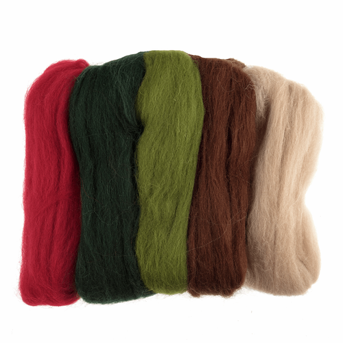 Assorted Christmas Needle Felting Wool Roving, 100% Wool, 50 grams