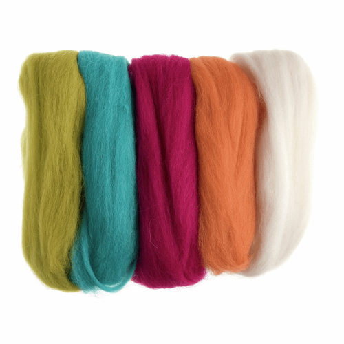 Assorted Neon Brights Needle Felting Wool Roving, 100% Wool, 50 grams