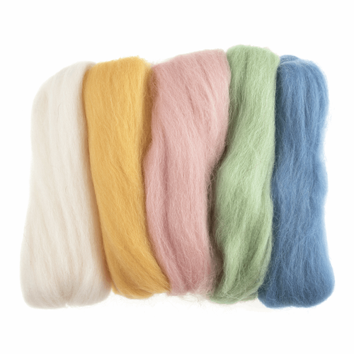 Assorted Pastels Needle Felting Wool Roving, 100% Wool, 50 grams