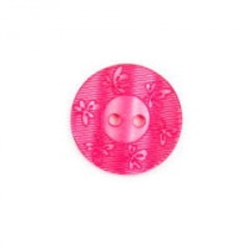 Deep Pink Leaf Print Button -  2 Hole- 18mm ( Sold Individual)