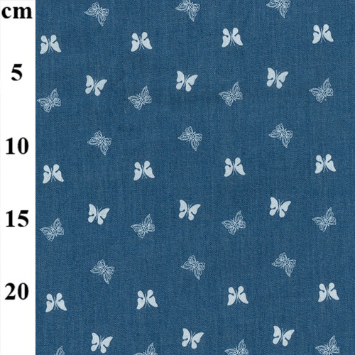 Butterfly Print on Denim 100% Cotton Fabric, 150cm/59in wide, Sold Per HALF Metre