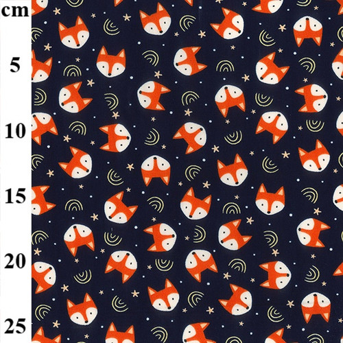 Mr Fox on Navy - 100% Cotton Poplin Fabric, 110cm / 43 in Wide, Sold Per Half Metre