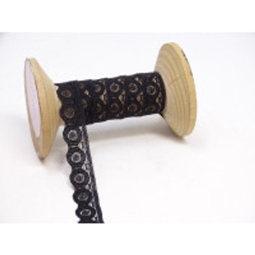 Black 1/2" Flat Single-Edge Nylon Lace- sold by the metre Black 1/2" Flat Single-Edge Nylon Lace- sold by the metre