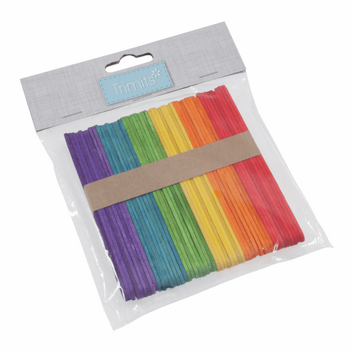 Lollypop Sticks Wooden Multi-Coloured ( 113 x 10mm) Pack of 50