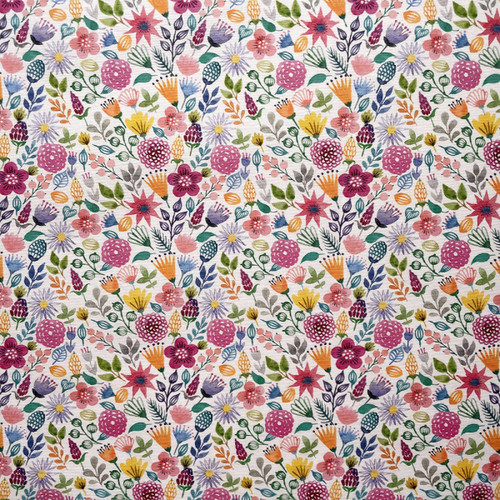 Tropical Flowers Print on Natural Linen-Look Panama Fabric, 139cm/55in wide, Sold Per HALF Metre Tropical Flowers Print on Natural Linen-Look Panama Fabric, 139cm/55in wide, Sold Per HALF Metre