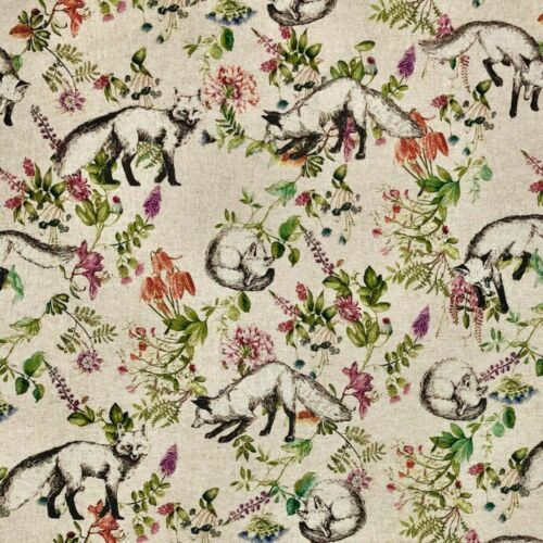 Botanical Fox Print on Natural Linen-Look Panama Fabric, 139cm/55in wide, Sold Per HALF Metre Botanical Fox Print on Natural Linen-Look Panama Fabric, 139cm/55in wide, Sold Per HALF Metre