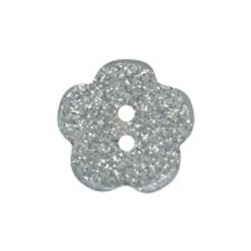 Clear Silver Glitter Flower Button, 15mm Diameter, Sold Individually