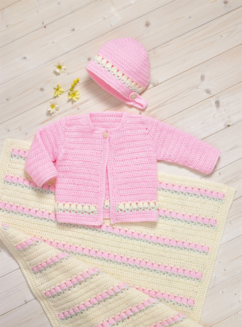 JB701 - Double Knit Cardigan, Bonnet & Blanket - Crochet