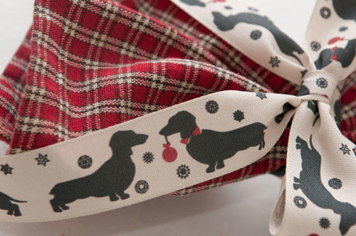 Sausage Dog 25mm Christmas Ribbon- Sold by the Metre Sausage Dog 25mm Christmas Ribbon- Sold by the Metre