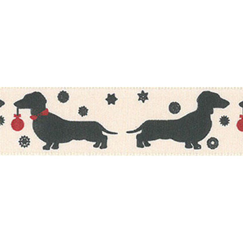 Sausage Dog 25mm Christmas Ribbon- Sold by the Metre