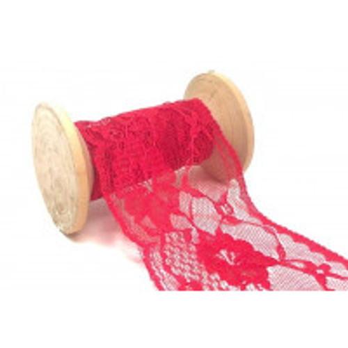 Red Scalloped Edge Nylon Lace, 50mm wide (Sold Per Metre)