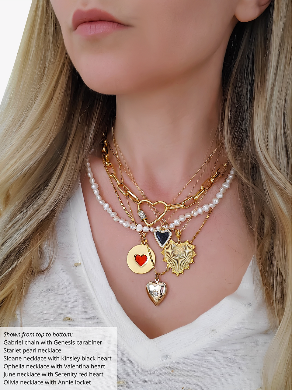 14K Gold Filled Necklace with Colorful Heart Pendant 3 Styles Demi Red Kelsey 18-20 inch