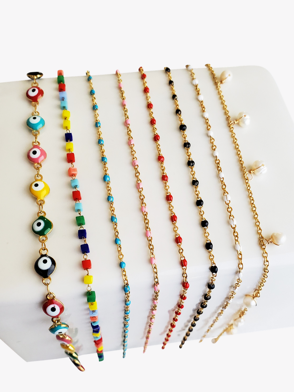 Colorful Beaded Unfinished Necklace Chain Collection, 1 Foot