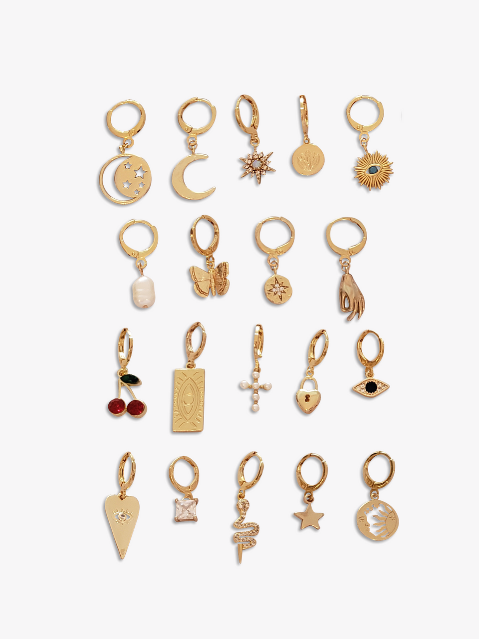 Gold Mix And Match Hoop Earrings With Charms Collection