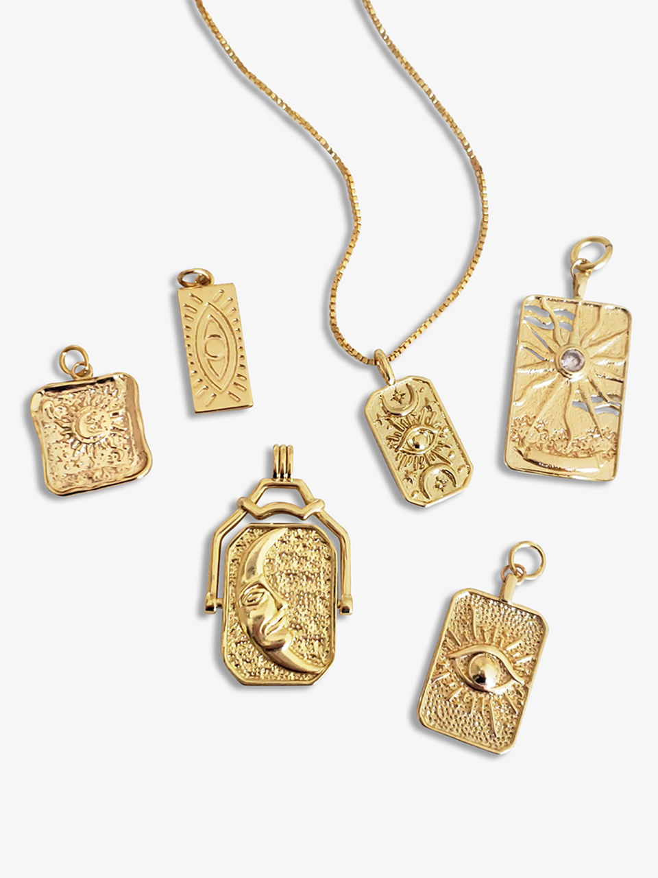Gold Tarot Card Necklace Pendant Collection, 6 Styles