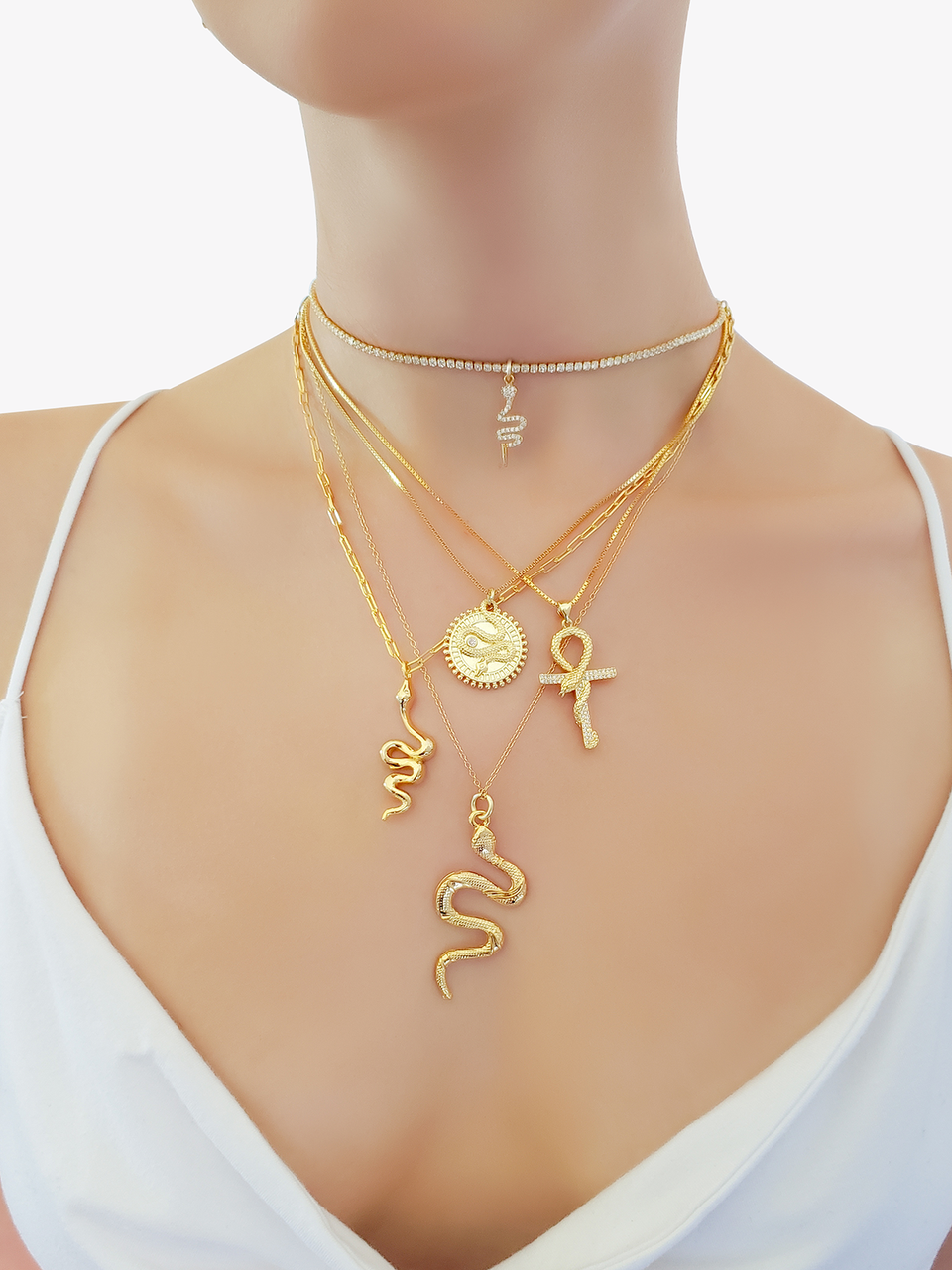 さらに100円引き◆MISCHIEF◆RHOMBUS SNAKE NECKLACE Gold Slithering Snakes Collection Necklace Pendant, 5 Styles