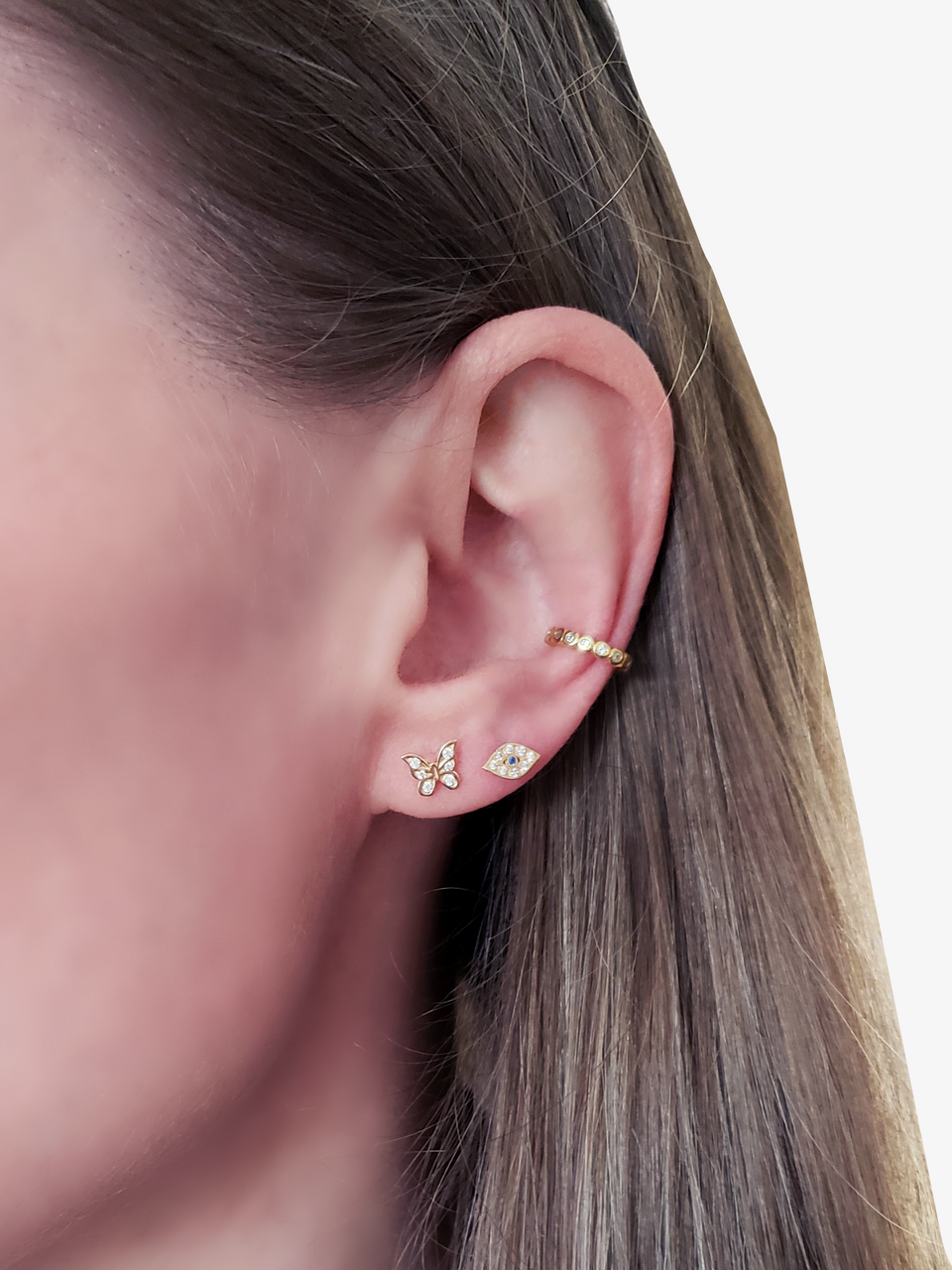 Noel 14K Gold Tiny CZ Stud Earrings, 4 Style Options, Single or Pair