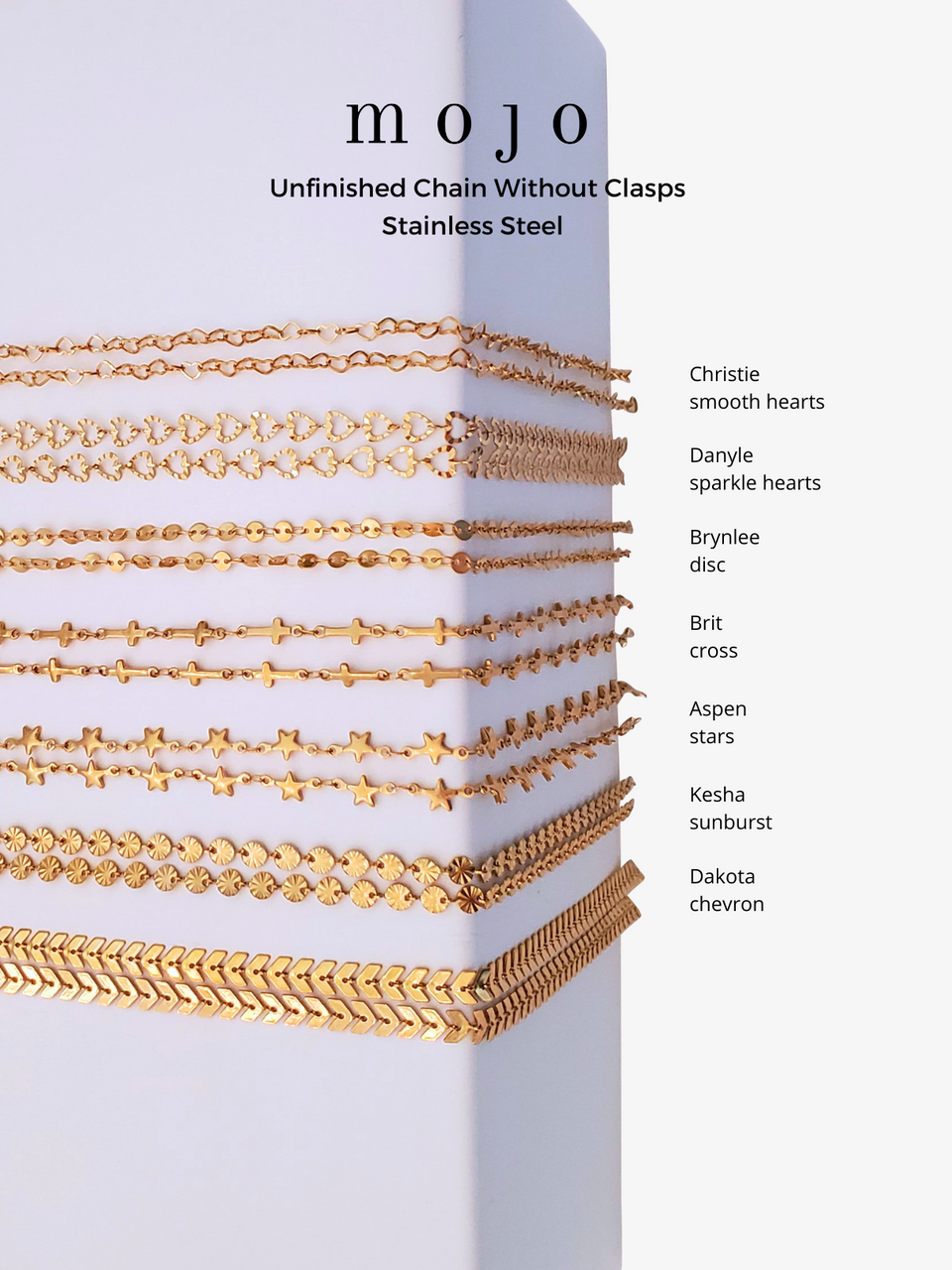 Gold Unfinished Necklace Chain Collection, PVD Stainless