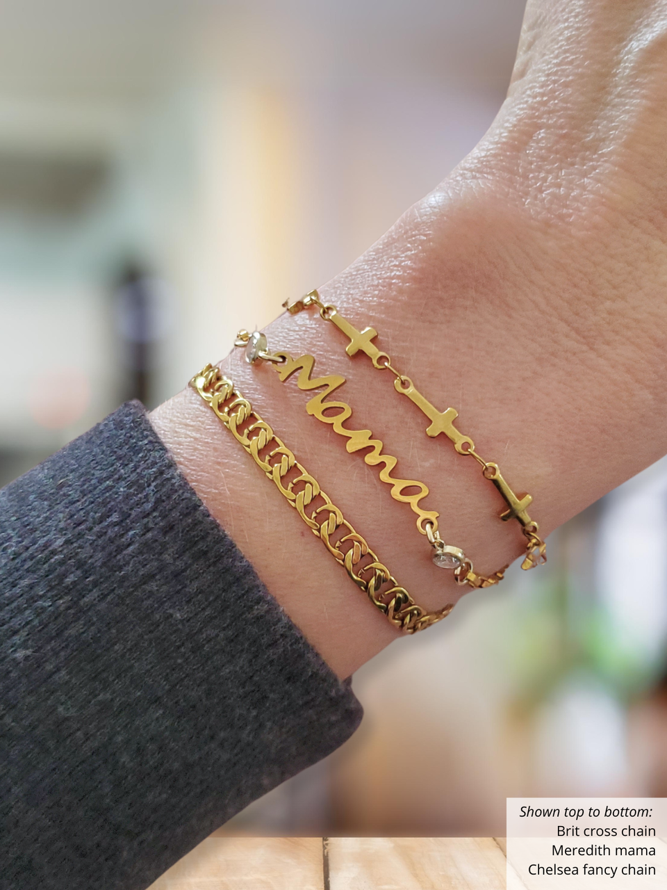 Mama Bracelet Connector Collection, Silver and Gold PVD Stainless