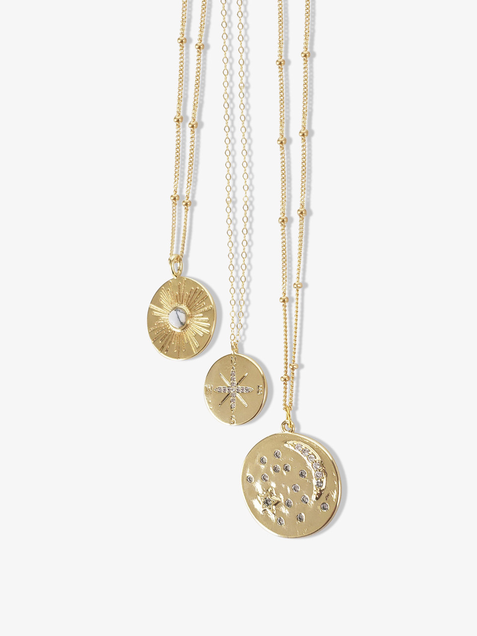 Gold Celestial Moon Stars Necklace 