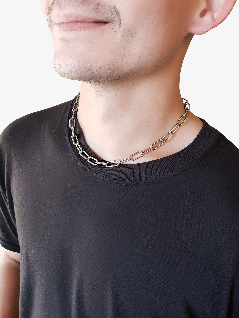 Men's Large Silver Gold Paperclip Necklace