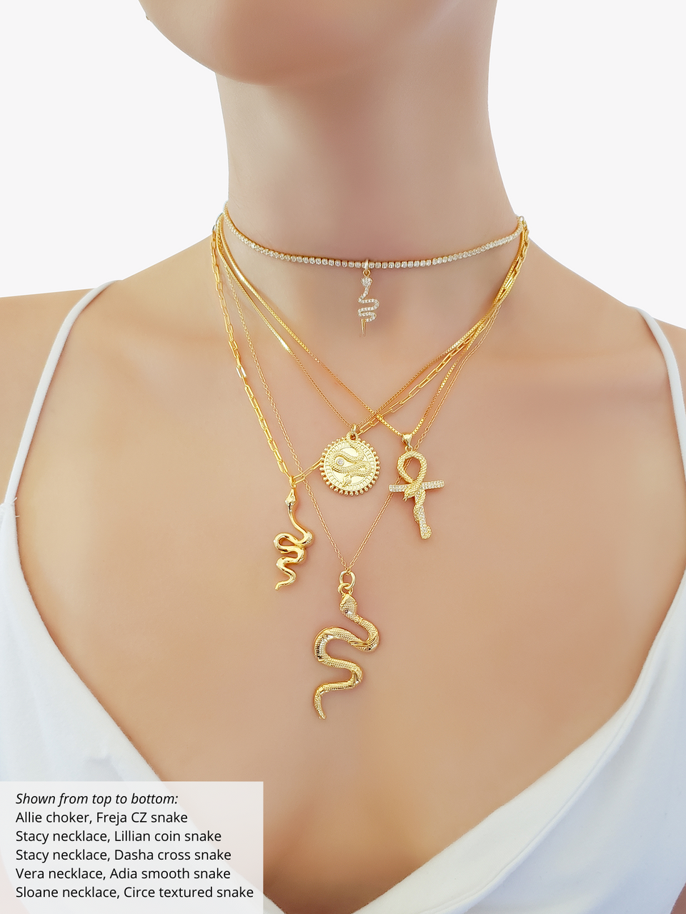 Snake Necklace CZ Snake Necklace Serpent Silver Snake Jewelry 