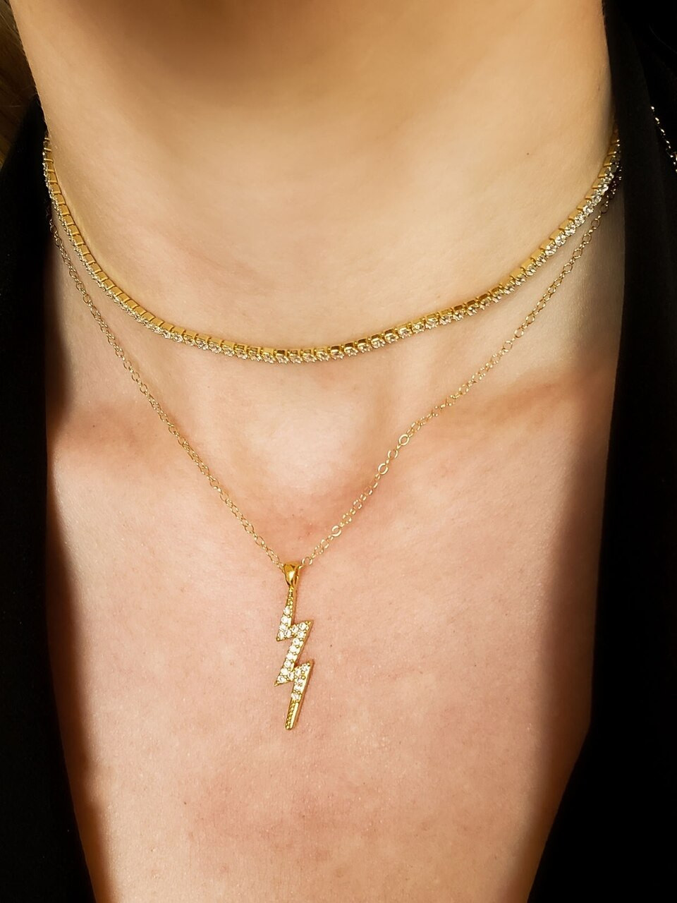 Solid Gold & Certified Diamond Lightning Bolt Necklace – Aesher.com