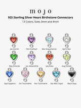 Aubree Sterling Silver Cubic Zirconia Heart Birthstone Connectors, 3mm and 4mm