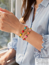 Unfinished Strawberry Bracelet Chain, PVD Stainless Steel, Gold and Enamel