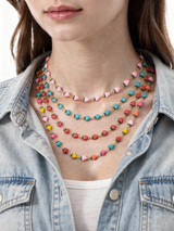 Unfinished Strawberry Necklace Chain, PVD Stainless Steel, Gold and Enamel