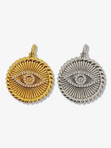 Penelope Evil Eye Coin Necklace Pendant, Gold or Silver